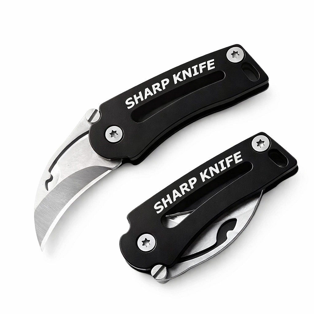 Мини сгъваем извит нож за ключодържател – компактен EDC инструмент